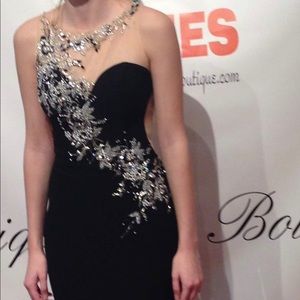 SOLD-Gorgeous Black and Sequin Long Prom Dress.